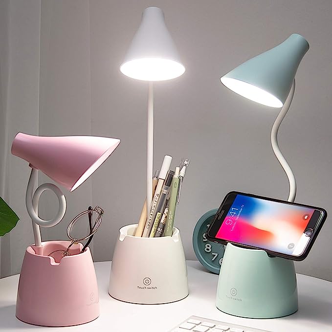 Desk Lamp LED, Desk Lamps with 3 Lighting Modes and Stepless Dimming, Desk Light 360 ° Flexible Gooseneck with Pen Holder