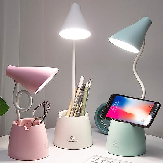 Desk Lamp LED, Desk Lamps with 3 Lighting Modes and Stepless Dimming, Desk Light 360 ° Flexible Gooseneck with Pen Holder
