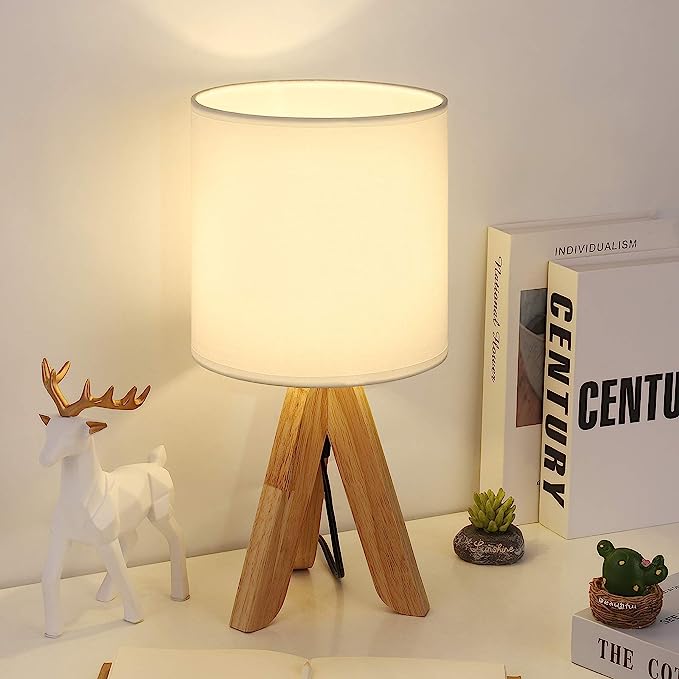 Small Table Lamp Cute Kids Desk Lamp Nightstand Bedside Lamp with Fabric Shade for Children Room Study Room Bedroom Home Office(Linen)