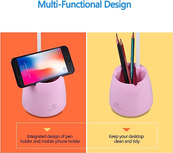 Desk Lamp LED, Desk Lamps with 3 Lighting Modes and Stepless Dimming, Desk Light 360 ° Flexible Gooseneck with Pen Holder