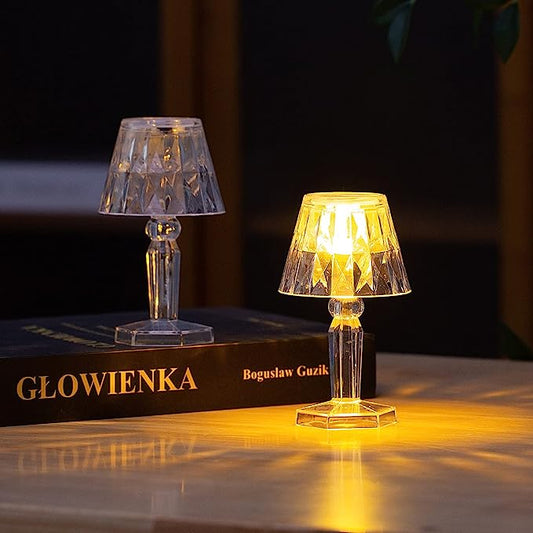 6 Pack Warm White Clear Crystal Mini Acrylic LED Desk Lamps, Mini Table Lamp,Decorative Accent Night Lights,Appropriate for a Child`s Party, Child`s Vanity,Bar Decor